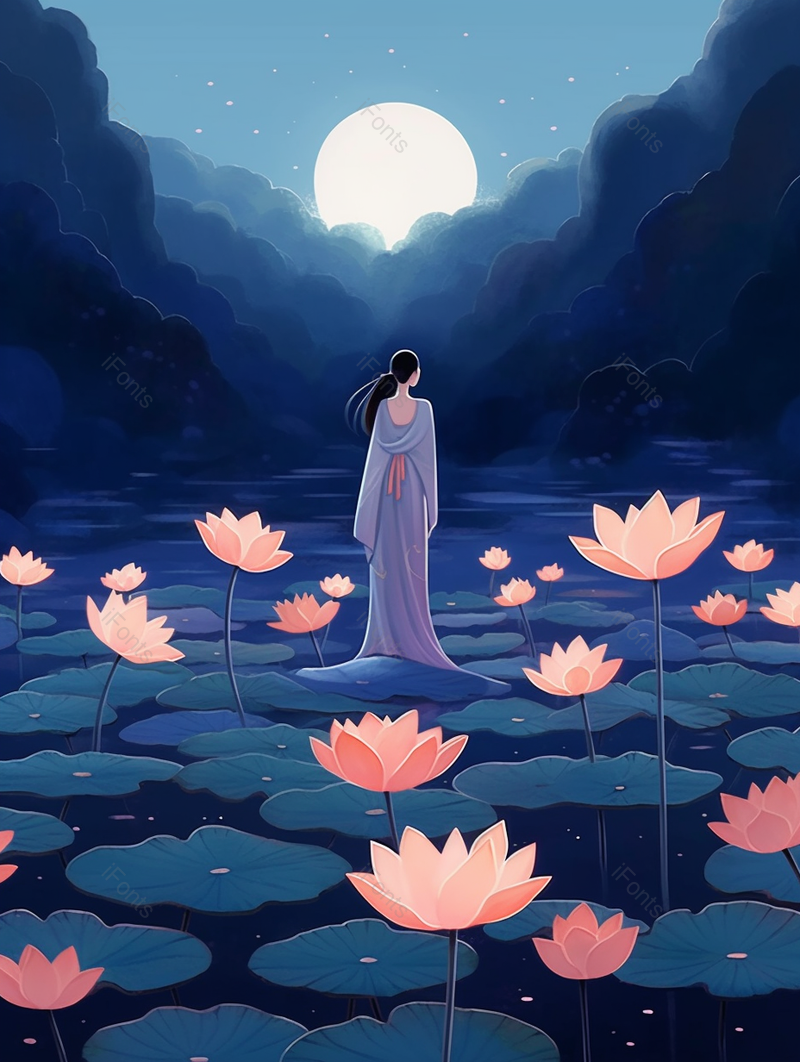 夜幕下女孩背影,插画/手绘图,插画/手绘图库,插画/手绘图下载,插画/手绘